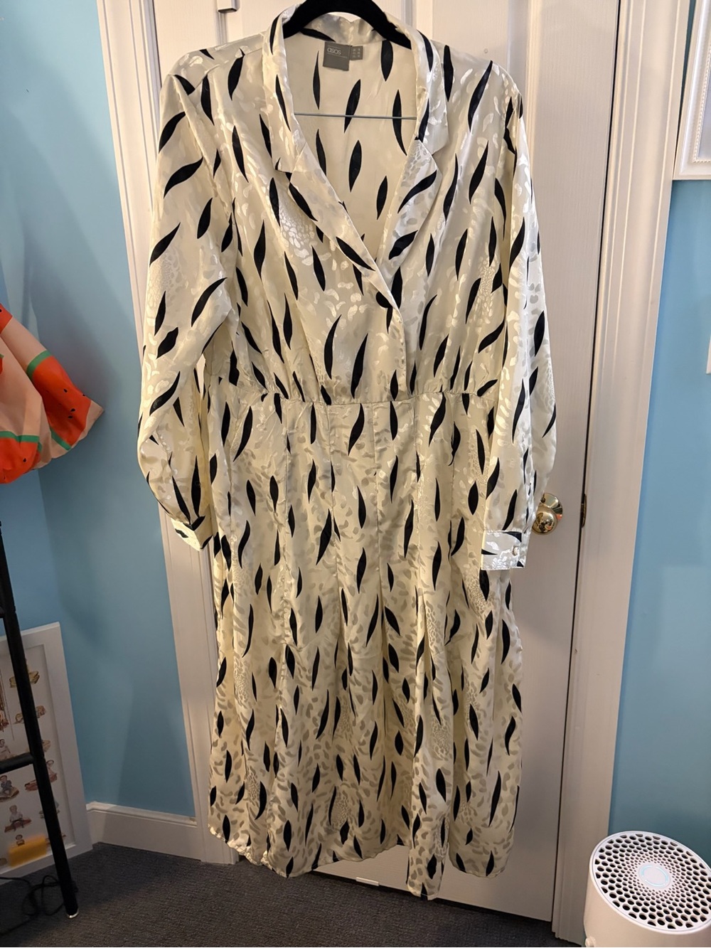 ASOS Black & Ivory Long Sleeve Shirt Dress US 14